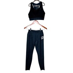 Peloton Cadent High Rise Zebra Reversible 7/8 Legging Bra Set Black Teal Size S